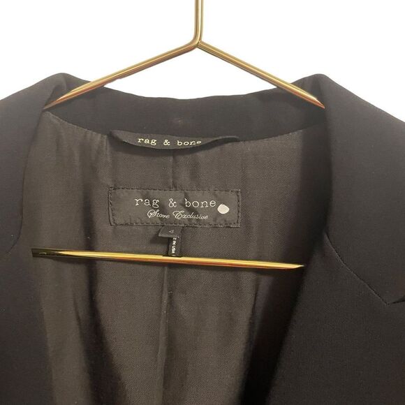 Rag & Bone Store Executive Black Lamb Leather Trimmed Single Button Blazer - Picture 4 of 11